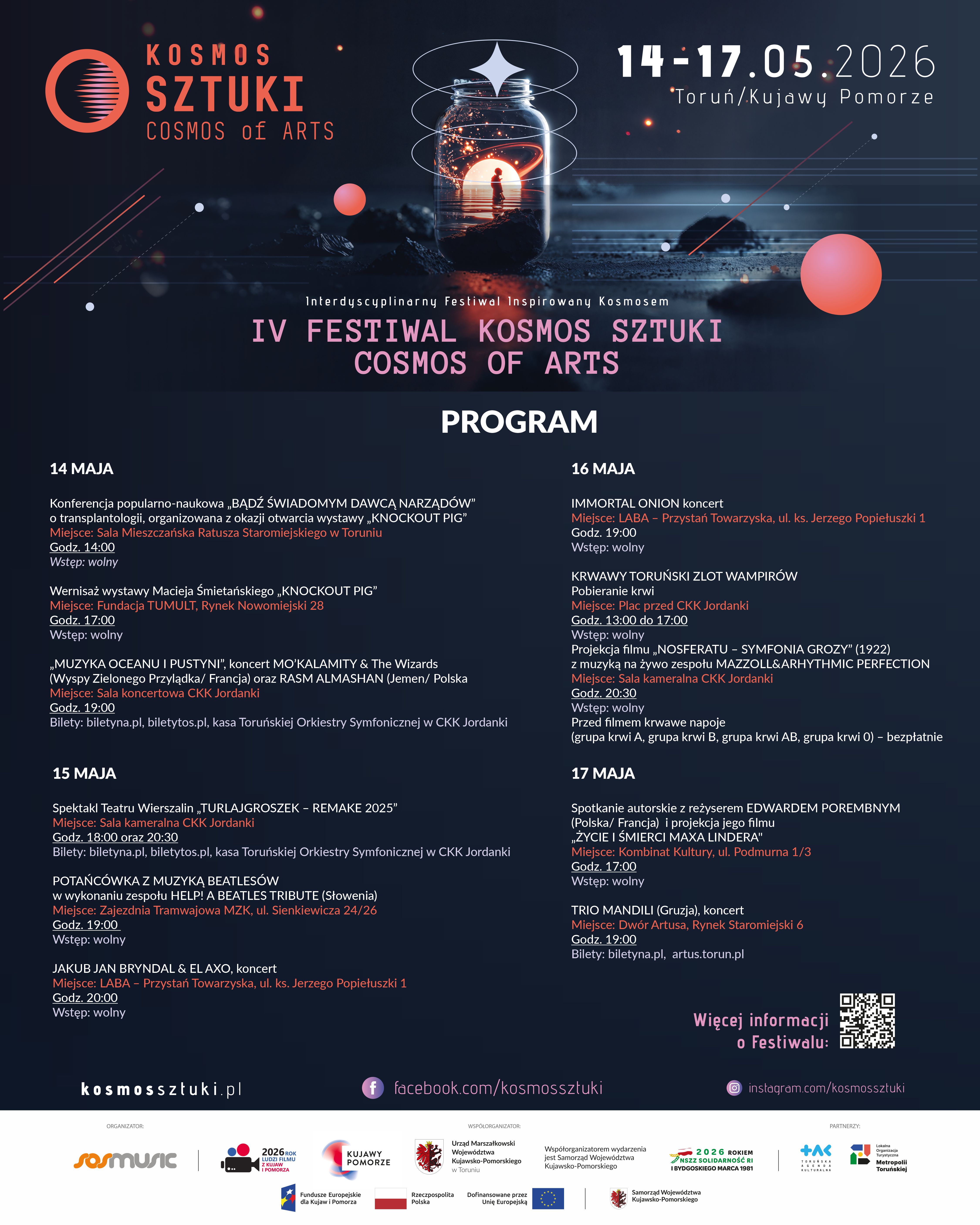 Program festiwalu Kosmos Sztuki 14-17 maja 2026